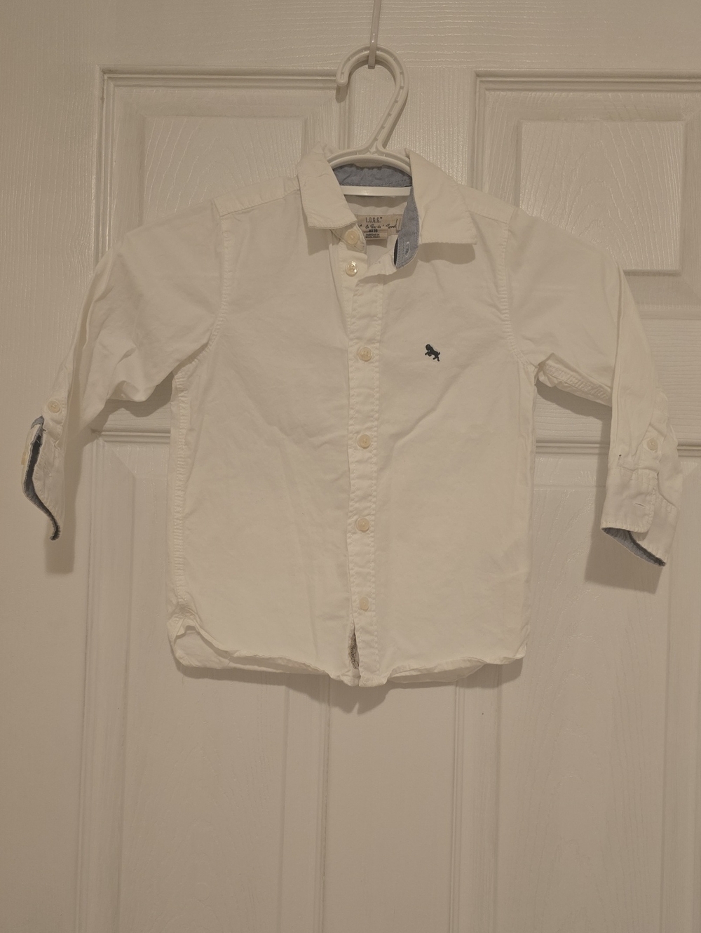 H&M White Button-Up Shirt with Navy Logo - Kids